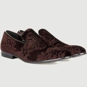 Miko Lotti Slip on Loafer Men's Floral Dark Brown Dress Shoes Size 13